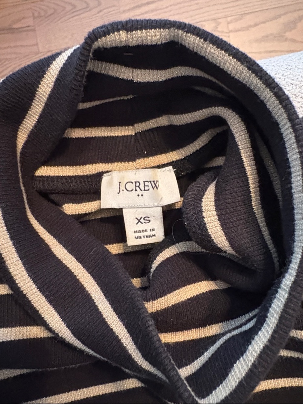 J. Crew Black and Cream Striped Turtleneck Sweater Size XS - Picture 6 of 6